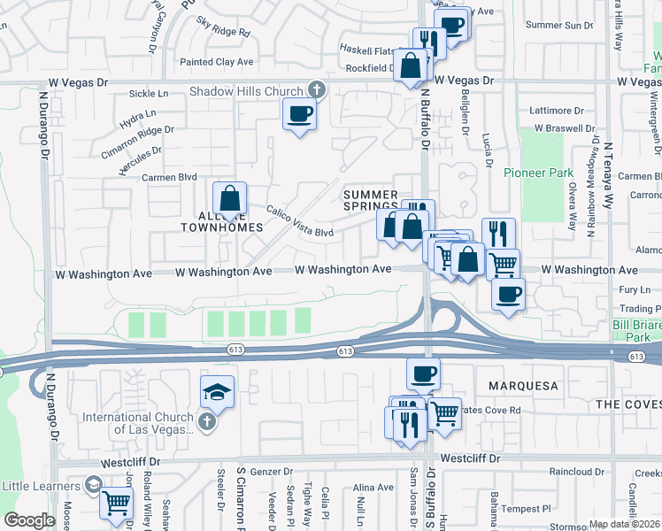 map of restaurants, bars, coffee shops, grocery stores, and more near 900 Calico Hills Court in Las Vegas