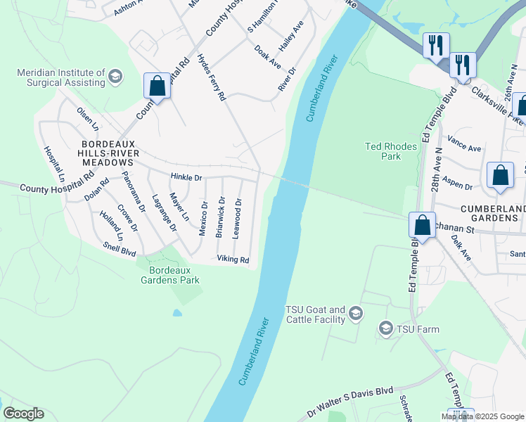 map of restaurants, bars, coffee shops, grocery stores, and more near 2832 Hydes Ferry Road in Nashville