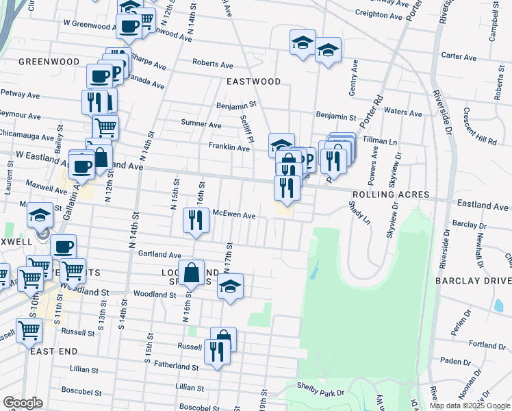 map of restaurants, bars, coffee shops, grocery stores, and more near 506 North 18th Street in Nashville