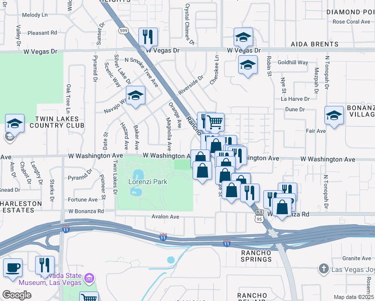 map of restaurants, bars, coffee shops, grocery stores, and more near 905 Artesia Way in Las Vegas