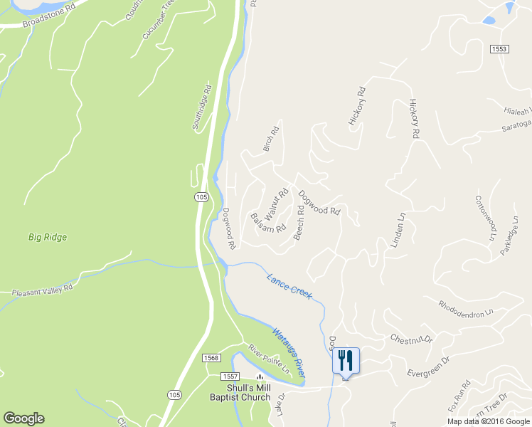 map of restaurants, bars, coffee shops, grocery stores, and more near 241 Walnut Road in Boone