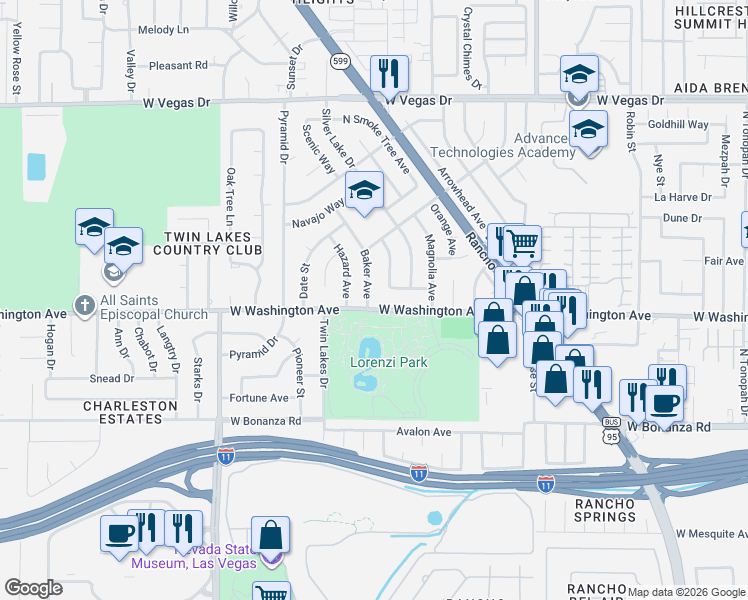 map of restaurants, bars, coffee shops, grocery stores, and more near 906 Baker Avenue in Las Vegas