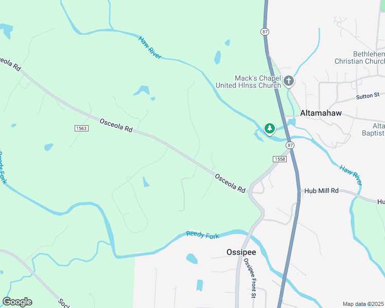 map of restaurants, bars, coffee shops, grocery stores, and more near 3377 Osceola Road in Elon