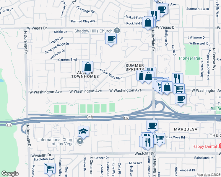 map of restaurants, bars, coffee shops, grocery stores, and more near 904 Boulder Springs Drive in Las Vegas