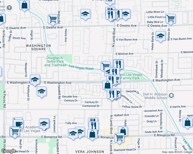 map of restaurants, bars, coffee shops, grocery stores, and more near 913 Staffordshire Drive in Las Vegas