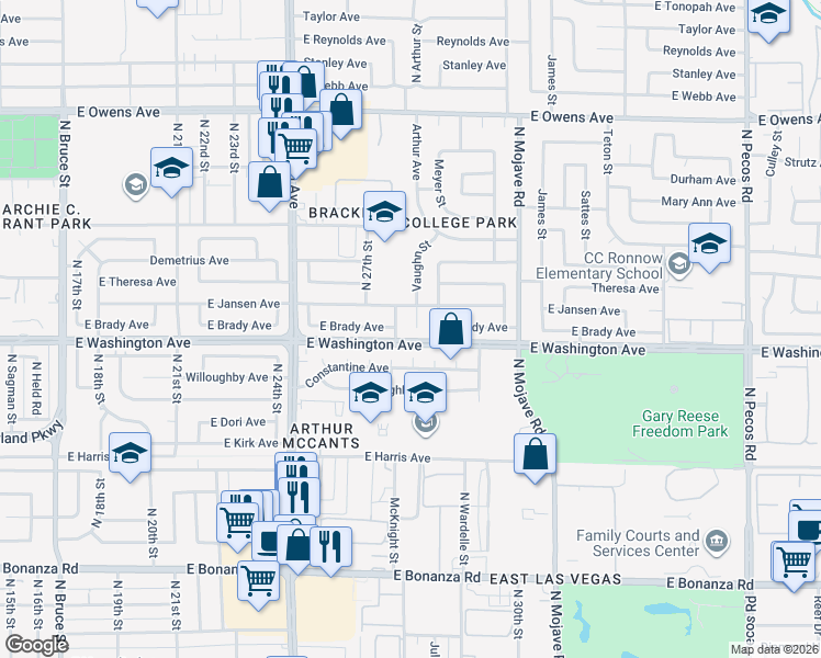map of restaurants, bars, coffee shops, grocery stores, and more near 909 Vaughn Street in Las Vegas