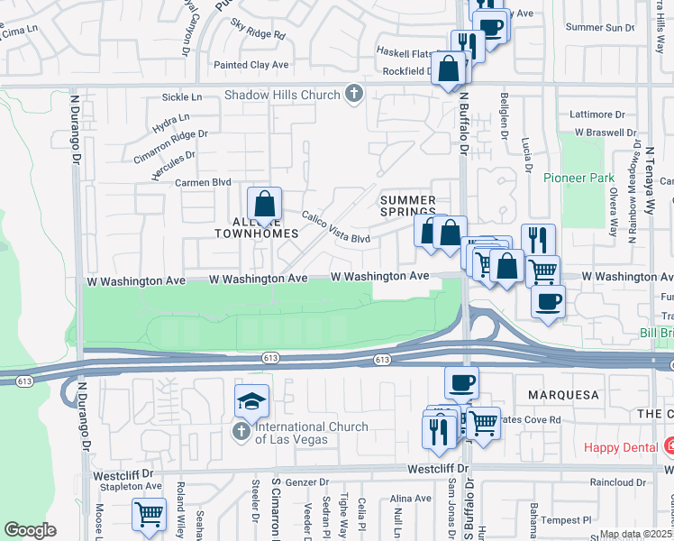 map of restaurants, bars, coffee shops, grocery stores, and more near 904 Boulder Springs Drive in Las Vegas