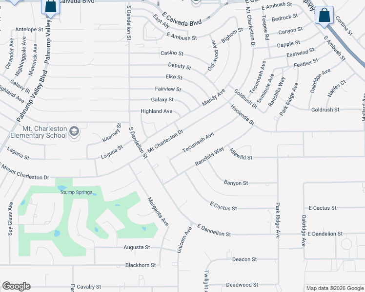 map of restaurants, bars, coffee shops, grocery stores, and more near 2640 Tecumseh Ave in Pahrump