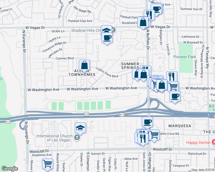 map of restaurants, bars, coffee shops, grocery stores, and more near 904 Boulder Springs Drive in Las Vegas