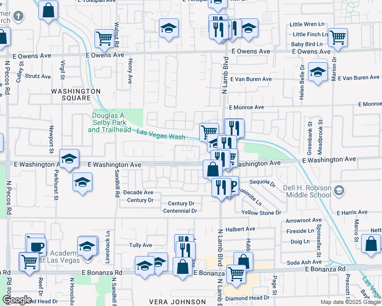 map of restaurants, bars, coffee shops, grocery stores, and more near 913 Staffordshire Drive in Las Vegas
