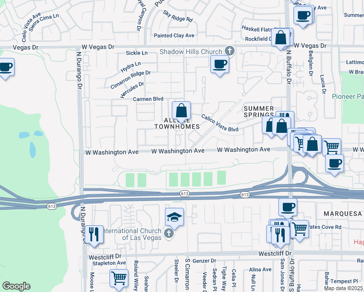 map of restaurants, bars, coffee shops, grocery stores, and more near 908 North Cimarron Road in Las Vegas
