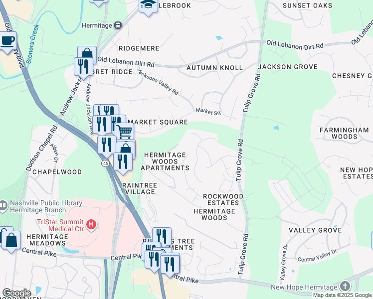 map of restaurants, bars, coffee shops, grocery stores, and more near 737 Margaret Robertson Drive in Nashville