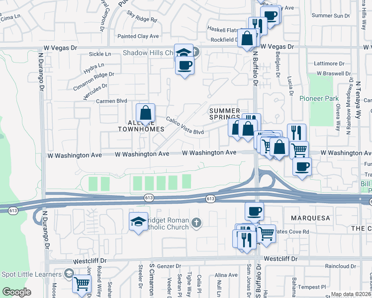 map of restaurants, bars, coffee shops, grocery stores, and more near 904 Boulder Springs Drive in Las Vegas