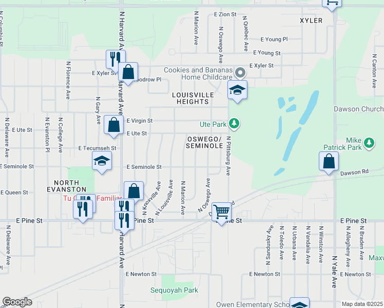 map of restaurants, bars, coffee shops, grocery stores, and more near 1824 North New Haven Avenue in Tulsa