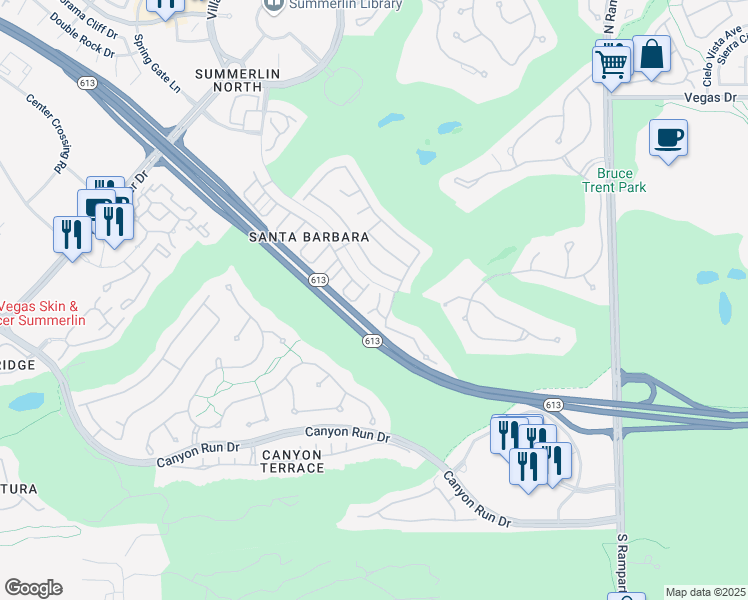map of restaurants, bars, coffee shops, grocery stores, and more near 805 Dana Hills Court in Las Vegas