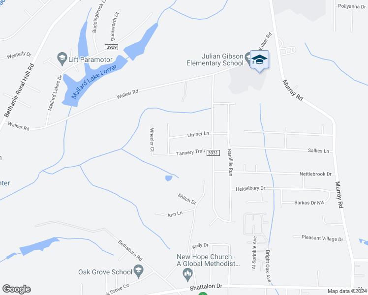map of restaurants, bars, coffee shops, grocery stores, and more near 2421 Tannery Trail in Winston-Salem