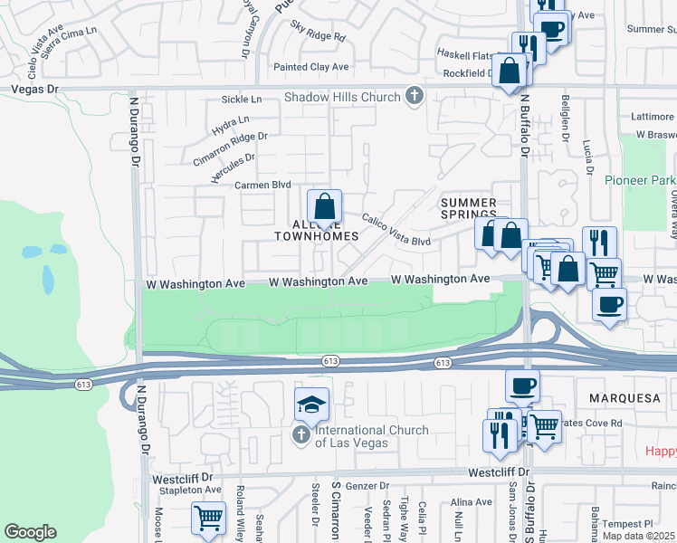 map of restaurants, bars, coffee shops, grocery stores, and more near 901 Sulphur Springs Lane in Las Vegas