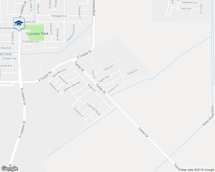 map of restaurants, bars, coffee shops, grocery stores, and more near 2307 East Tuolumne Avenue in Tulare
