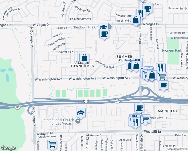 map of restaurants, bars, coffee shops, grocery stores, and more near 905 Rockview Drive in Las Vegas