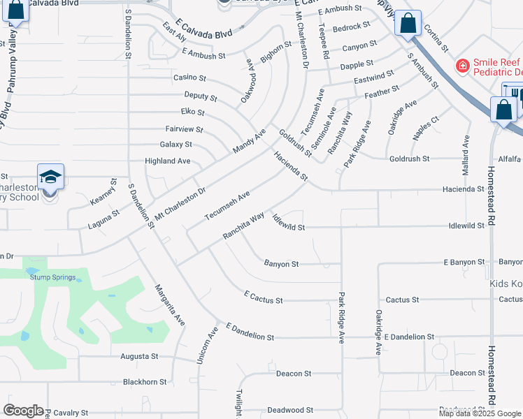 map of restaurants, bars, coffee shops, grocery stores, and more near South Ranchita Way in Pahrump