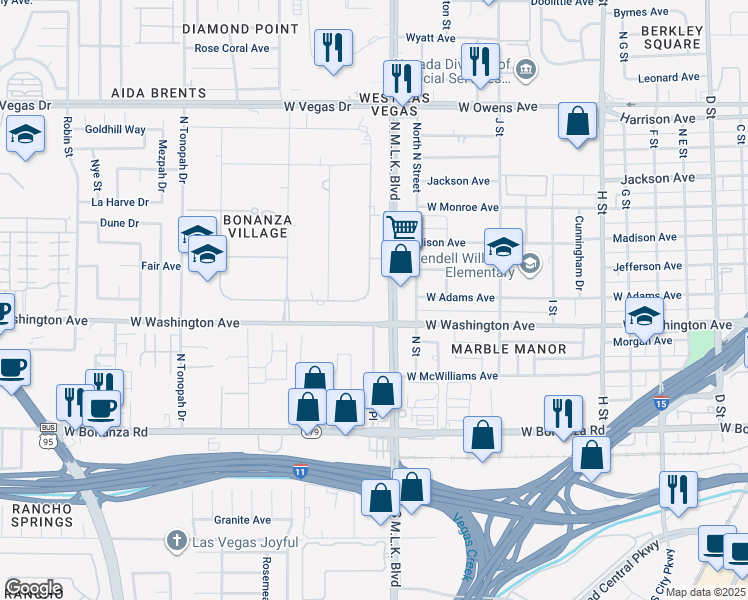 map of restaurants, bars, coffee shops, grocery stores, and more near in Las Vegas