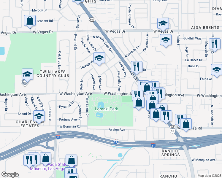 map of restaurants, bars, coffee shops, grocery stores, and more near 3204 West Washington Avenue in Las Vegas