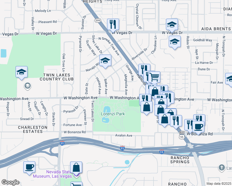 map of restaurants, bars, coffee shops, grocery stores, and more near 3204 West Washington Avenue in Las Vegas