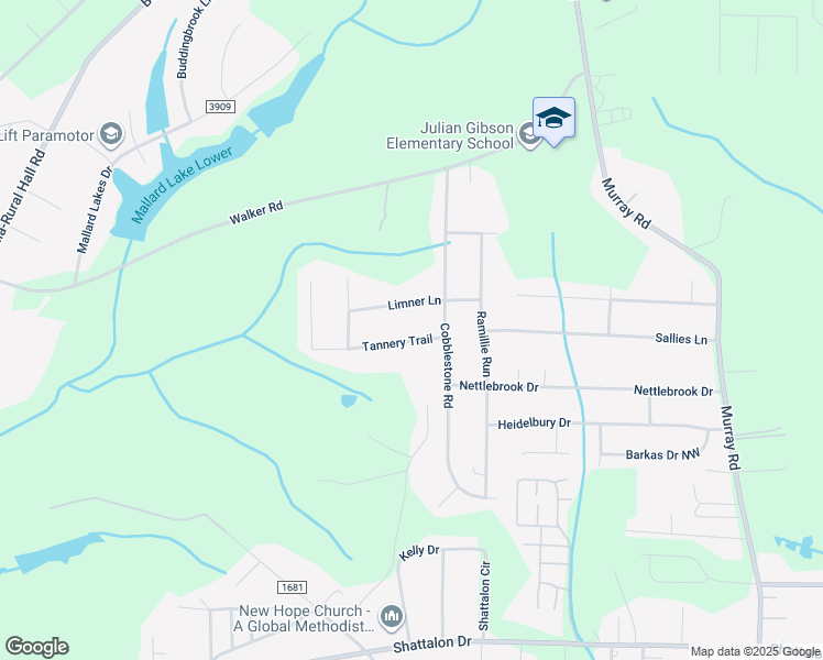 map of restaurants, bars, coffee shops, grocery stores, and more near 2409 Tannery Trail in Winston-Salem