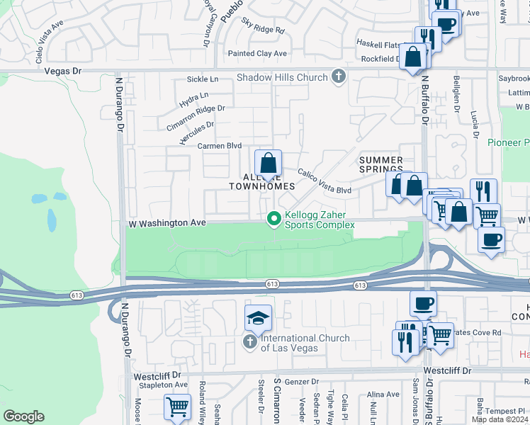 map of restaurants, bars, coffee shops, grocery stores, and more near 913 Intrigue in Las Vegas