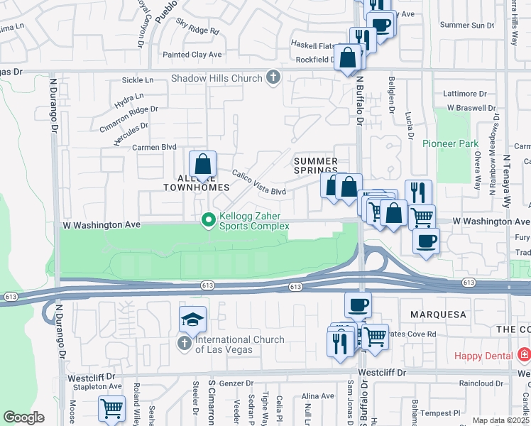 map of restaurants, bars, coffee shops, grocery stores, and more near 909 Red Boulder Drive in Las Vegas
