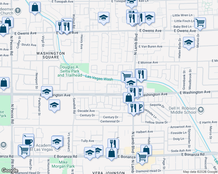 map of restaurants, bars, coffee shops, grocery stores, and more near 912 Bridgewater Street in Las Vegas