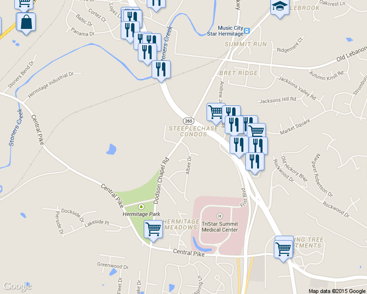 map of restaurants, bars, coffee shops, grocery stores, and more near 3505 Albee Drive in Nashville