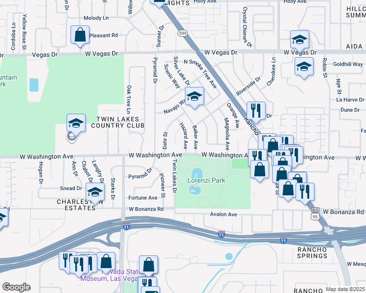 map of restaurants, bars, coffee shops, grocery stores, and more near 909 Hazard Avenue in Las Vegas