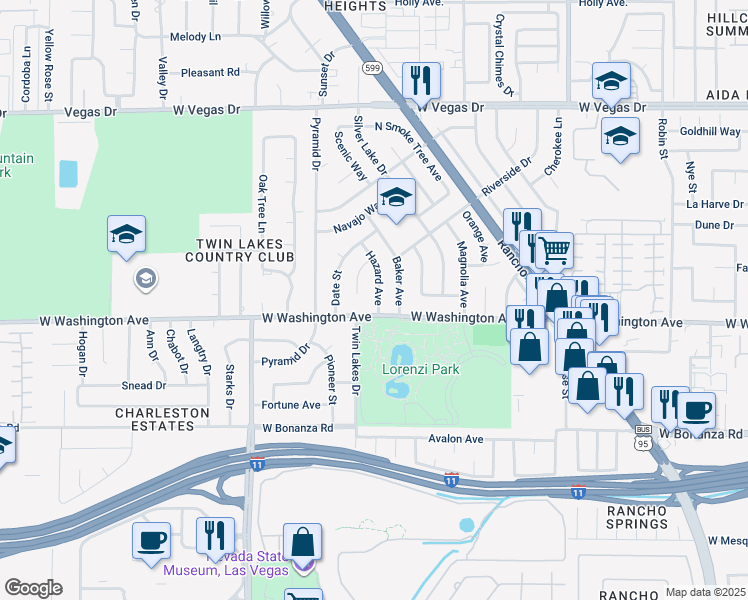 map of restaurants, bars, coffee shops, grocery stores, and more near 909 Hazard Avenue in Las Vegas