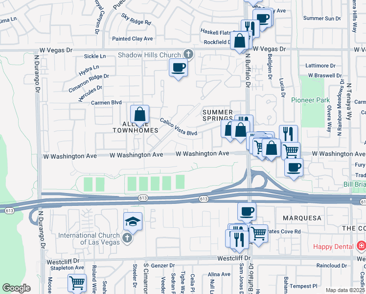 map of restaurants, bars, coffee shops, grocery stores, and more near 904 Boulder Springs Drive in Las Vegas