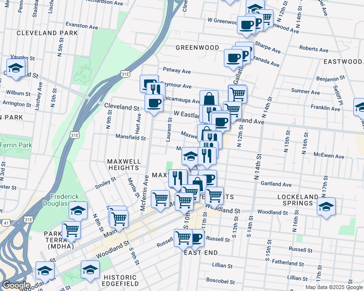 map of restaurants, bars, coffee shops, grocery stores, and more near 1008 Mansfield Street in Nashville