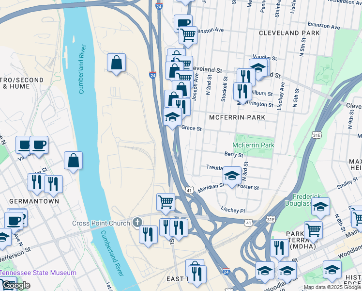 map of restaurants, bars, coffee shops, grocery stores, and more near 622 Joseph Avenue in Nashville