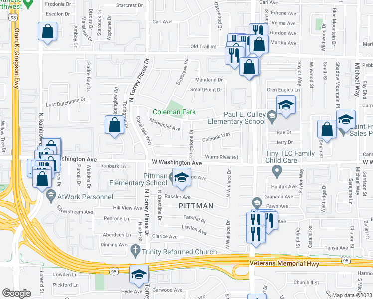 map of restaurants, bars, coffee shops, grocery stores, and more near 6305 Copperfield Avenue in Las Vegas