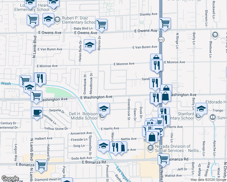 map of restaurants, bars, coffee shops, grocery stores, and more near 4801 Sunny Brook Avenue in Las Vegas