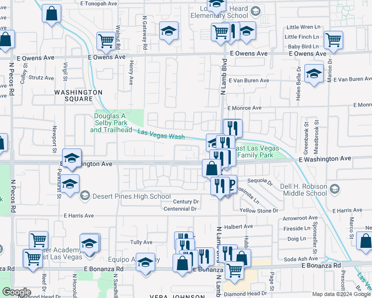 map of restaurants, bars, coffee shops, grocery stores, and more near 4221 Middlesex Avenue in Las Vegas