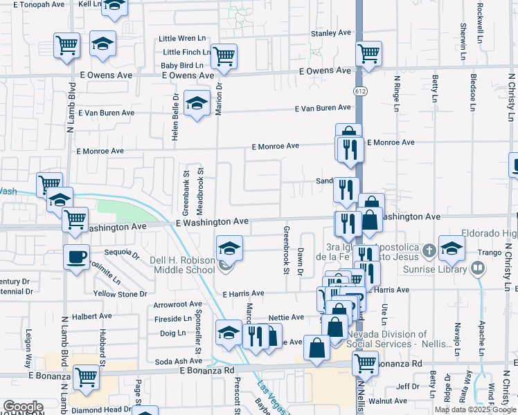 map of restaurants, bars, coffee shops, grocery stores, and more near 4809 Sunny Brook Avenue in Las Vegas