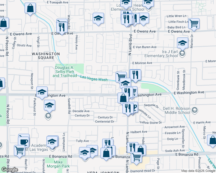 map of restaurants, bars, coffee shops, grocery stores, and more near 4221 Middlesex Avenue in Las Vegas