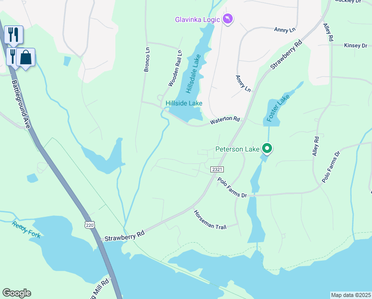 map of restaurants, bars, coffee shops, grocery stores, and more near 7169 Strawberry Road in Summerfield