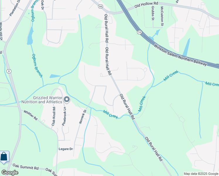 map of restaurants, bars, coffee shops, grocery stores, and more near 5737 Haweswater Road Northeast in Winston-Salem