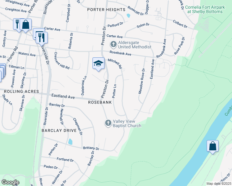 map of restaurants, bars, coffee shops, grocery stores, and more near 912 Potter Lane in Nashville