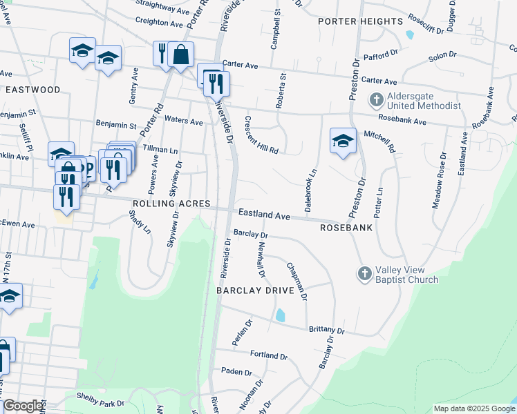 map of restaurants, bars, coffee shops, grocery stores, and more near 2306 Eastland Avenue in Nashville