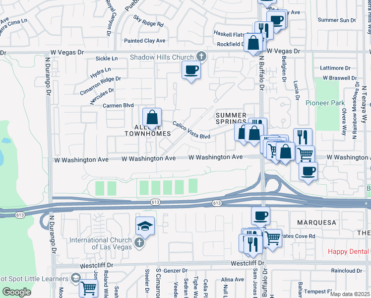 map of restaurants, bars, coffee shops, grocery stores, and more near 913 Boulder Springs Drive in Las Vegas