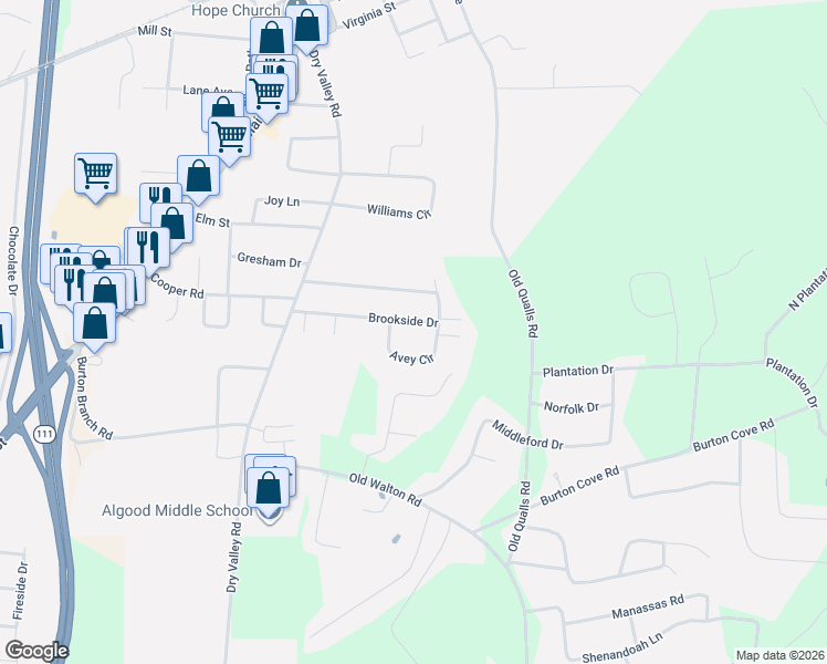 map of restaurants, bars, coffee shops, grocery stores, and more near 385 Avey Circle in Cookeville