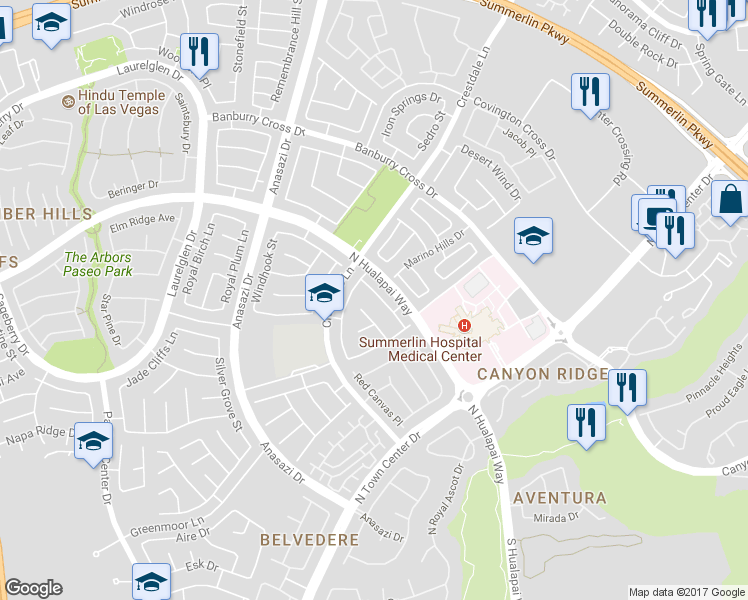 map of restaurants, bars, coffee shops, grocery stores, and more near 901 Cambridge Cross Place in Las Vegas