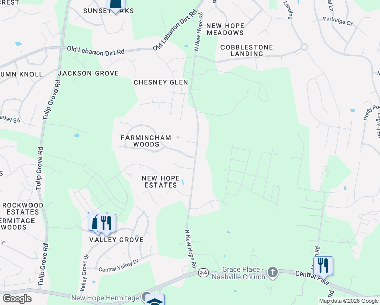 map of restaurants, bars, coffee shops, grocery stores, and more near 4011 Farmingham Woods Drive in Nashville